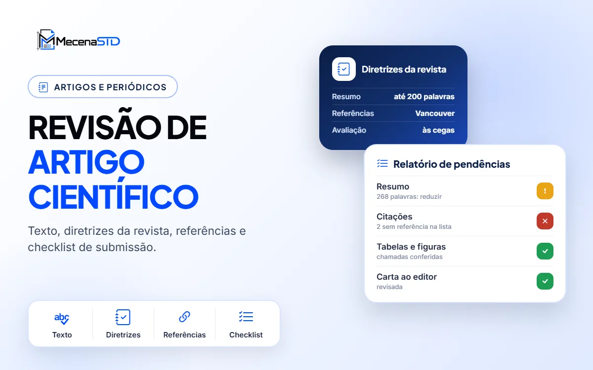 Revisão de artigo científico e adequação às diretrizes para autores do periódico - MecenaSTD