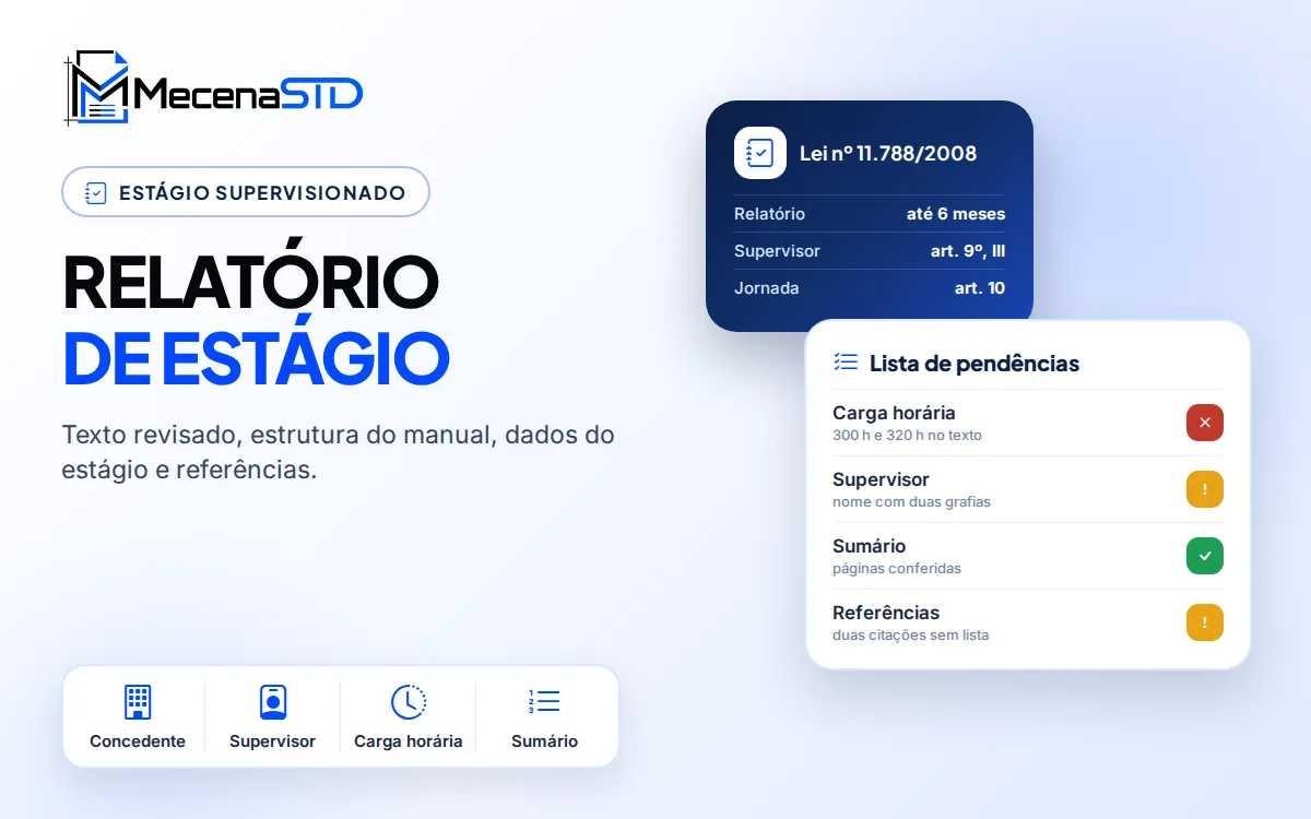 Revisão de relatório de estágio supervisionado conforme o manual do curso - MecenaSTD