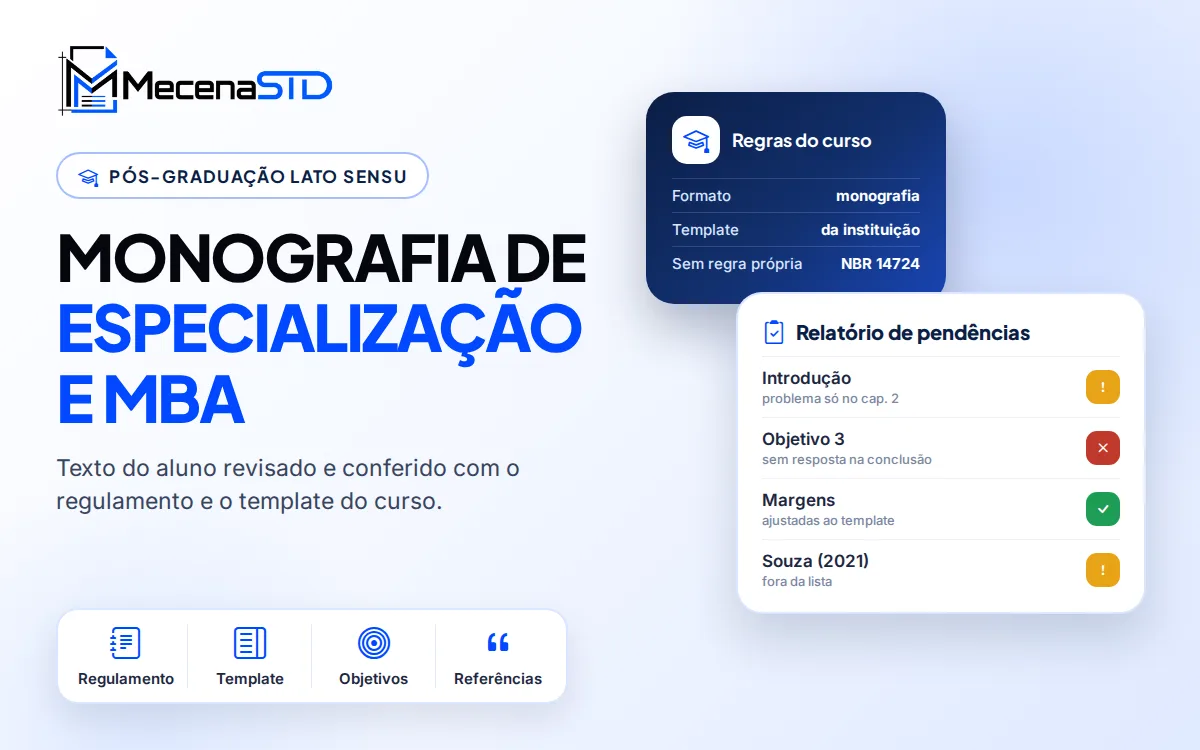 Revisão de monografia de especialização e MBA conforme o regulamento do curso - MecenaSTD
